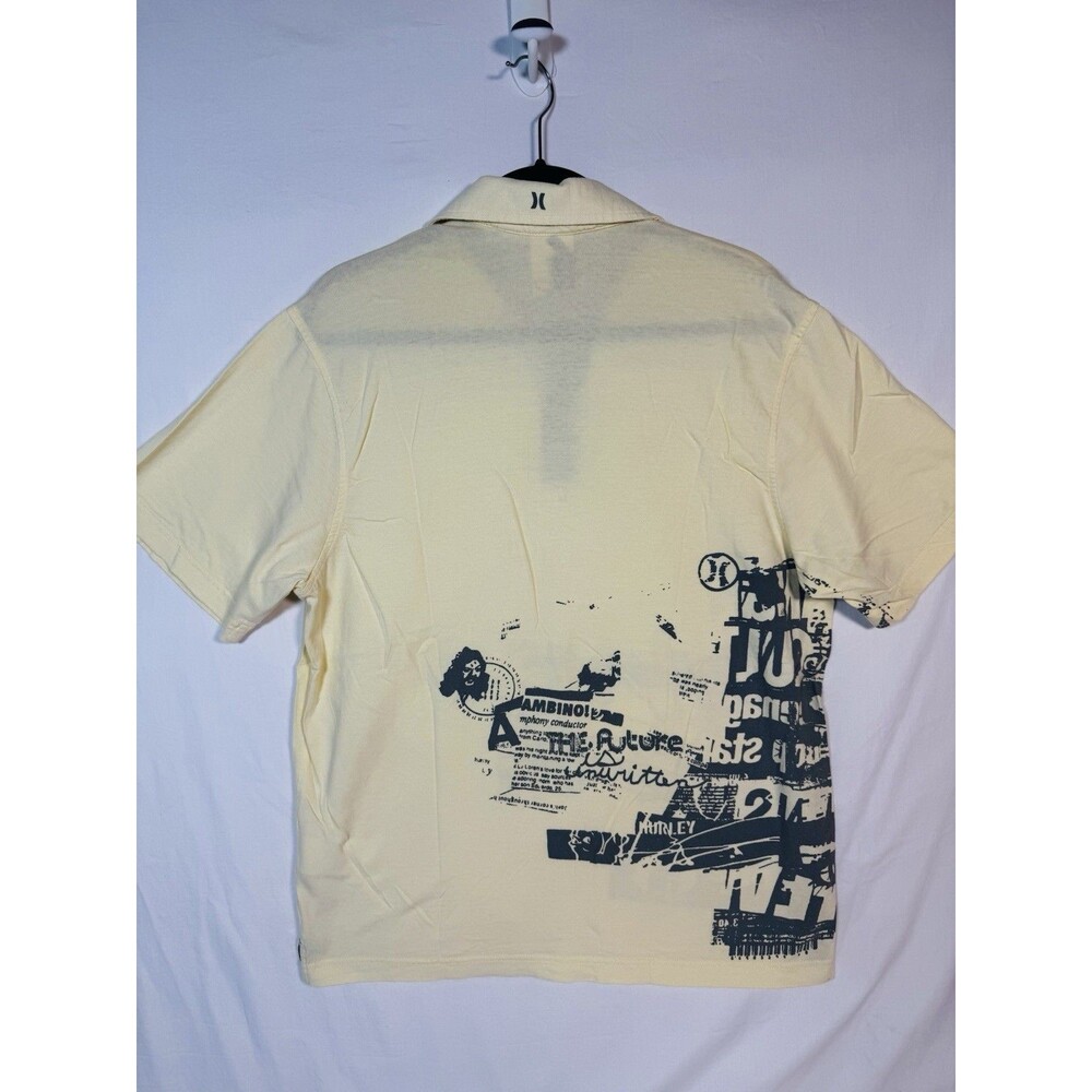 Hurley Men’s Graphic Print Polo Short Sleeve Cotton Button Collar L Yellow/Blue - Picture 5 of 6